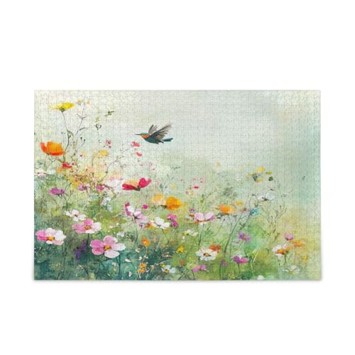 Bunte Wildblumen, niedlicher Vogel für Erwachsene, einzigartige Puzzles, lustige Puzzles, Puzzle-Spielzeug von RPLIFE