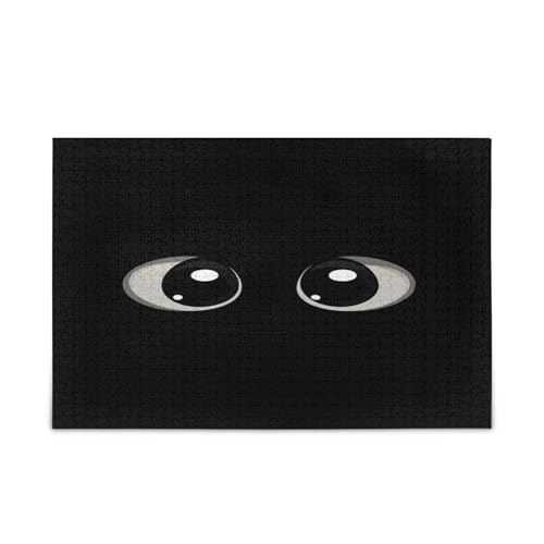 Cartoon Cute Big Eyes Black Adult Wooden Jigsaw Puzzles, 500 Puzzles, Unique Puzzles, Family Puzzles von RPLIFE