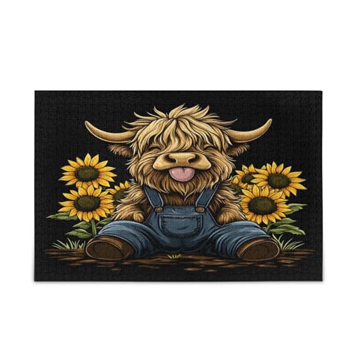 Cartoon Highland Cow 1000 Teile Puzzles Holz Puzzles Erwachsene Familie Puzzles von RPLIFE