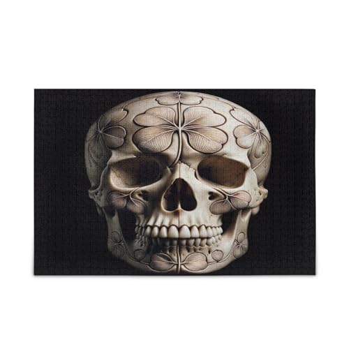 Clovers Skull Front Vie Lustige Puzzles für Erwachsene 1000 Teile Holzpuzzles Erwachsene, Familienpuzzles von RPLIFE