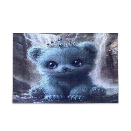 Cute Blue Bear Cub 500 Puzzles, Wood Puzzles Adult, Family Puzzle von RPLIFE