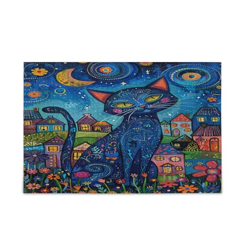 Cute Blue Cartoon Cat 1000 Piece Jigsaw Puzzle, Wooden Jigsaw Puzzles for Adults, Puzzles for Family von RPLIFE