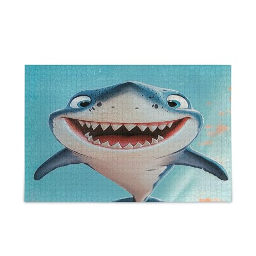 Cute Cartoon Sharks Blue Puzzle Adult 1000 Piece, Wood Puzzles Adult, Family Puzzle von RPLIFE