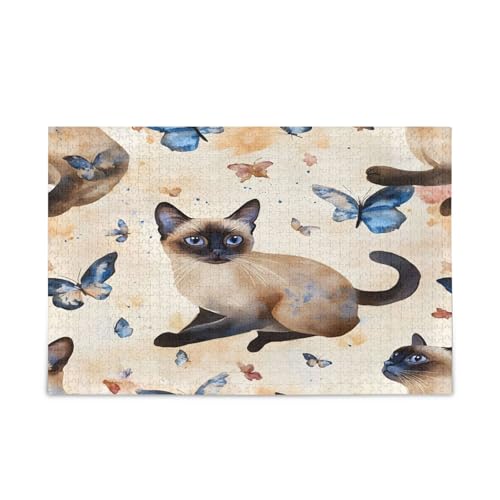 Cute Cat Butterfly 500 Piece Jigsaw Puzzles for Adults, Wood Jigsaw Puzzles Adult, Family Puzzles for Kids and Adults von RPLIFE