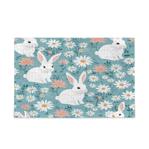 Cute White Rabbits and Daisies Puzzle 1000 Pieces Wood Jigsaw Puzzles Adult, Family Puzzles for Kids and Adults von RPLIFE