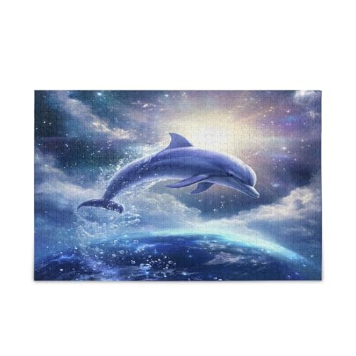 Dolphin Leaping Wood Jigsaw Puzzles Erwachsene, Puzzle mit Buchstaben auf Rückseite, Lustige Puzzles, Einzigartige Puzzles für Erwachsene von RPLIFE