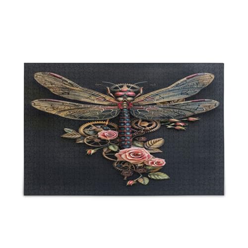 Dragonfly Gears Rosen Familienpuzzle, Jigsaw Puzzle 1000 Teile, Lustige Puzzles für Erwachsene, Puzzle Spielzeug von RPLIFE