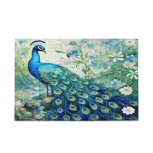 Ein Pfau mit vielen hellen blauen Federn Puzzles 500 Teile für Erwachsene, Holzpuzzle Erwachsene, Puzzles für Familie von RPLIFE