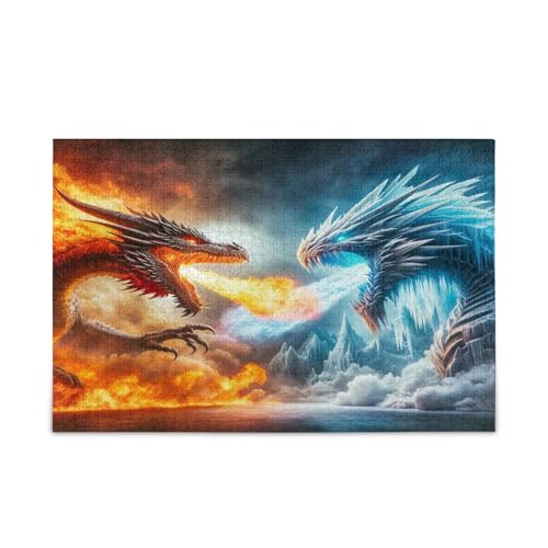 Feuerdrache Vs Wasserdrache Puzzle 500 Teile für Erwachsene, Holz Puzzle Erwachsene, Puzzles für Familie von RPLIFE