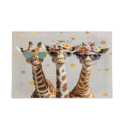 Giraffenfamilie trägt Sonnenbrille Holzpuzzle Einzigartige Puzzles für Erwachsene Hübsche Puzzles Bilderpuzzle von RPLIFE