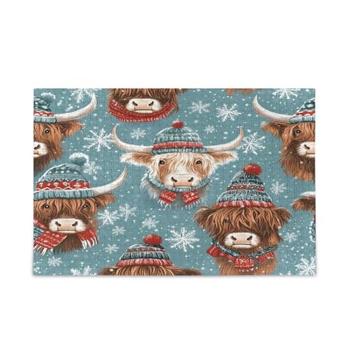 Highland Cows Christmas Jigsaw Puzzles 1000 Pcs Wooden Jigsaw Puzzles for Adults Family Puzzles von RPLIFE