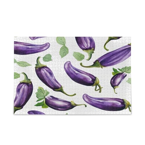 Lila Aubergine mit grünen Blättern auf einem weißen Erwachsenenpuzzle, einzigartige Puzzles, lustige Puzzles, Gedankenspiele für Erwachsene von RPLIFE