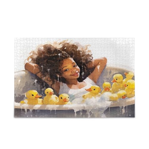 Mädchen legt in Badewanne von Enten Holzpuzzle Lustige Puzzles für Erwachsene 1000 Teile Einzigartige Puzzles Familienpuzzle von RPLIFE