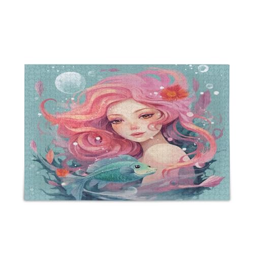 Meerjungfrau Mädchen mit rosa Haaren und schwimmenden Seaplants Familienpuzzles, 500 Teile Puzzle, lustige Puzzles, Bilderpuzzle von RPLIFE