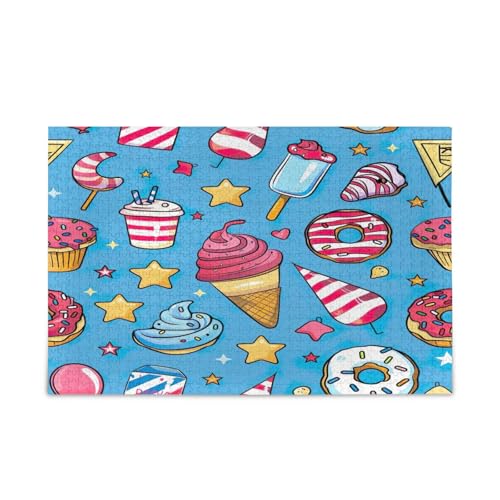 Niedliche Eiscreme-Donuts blaue Puzzles für Familie, Puzzle 500 Teile Erwachsene, lustige Puzzles, Bilderpuzzle von RPLIFE