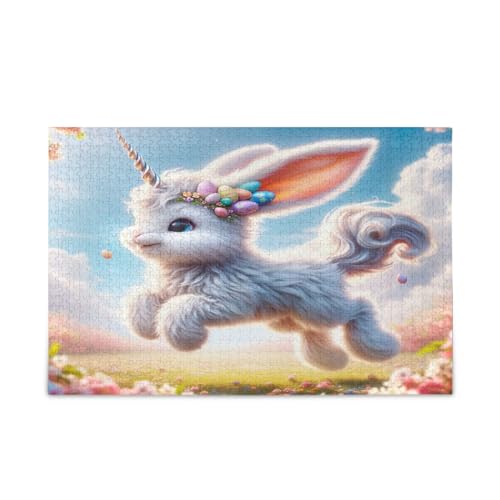 Niedliche Osterhasen-Einhorn-Puzzles für Erwachsene, 1000 Teile, Holzpuzzles Erwachsene, Familienpuzzles für Kinder und Erwachsene von RPLIFE