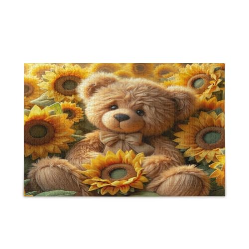 Niedliche Teddybären Sonnenblumen Erwachsenen-Puzzles, einzigartiges Puzzle, lustige Puzzles für Erwachsene, Gehirnspiel von RPLIFE