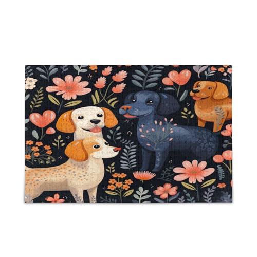 Niedlicher Hund und Blume mit Blumen und Hunden Holzpuzzle Erwachsene, Puzzle-Spielzeug, schönes Puzzle, einzigartige Puzzles von RPLIFE