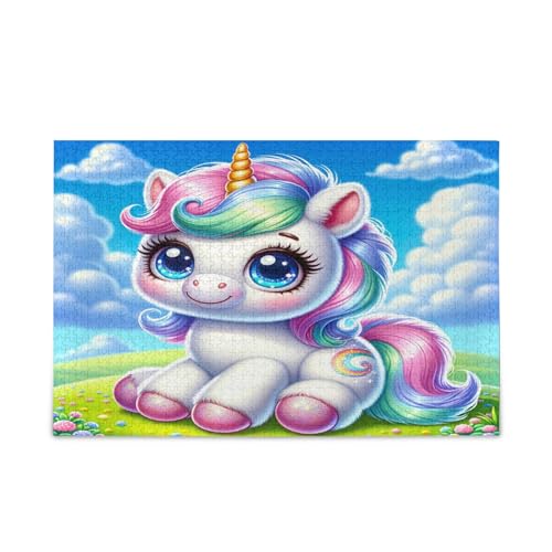 Niedliches Einhorn Cartoon 1000 Teile Puzzle Holz Puzzle für Erwachsene Familie Puzzles von RPLIFE