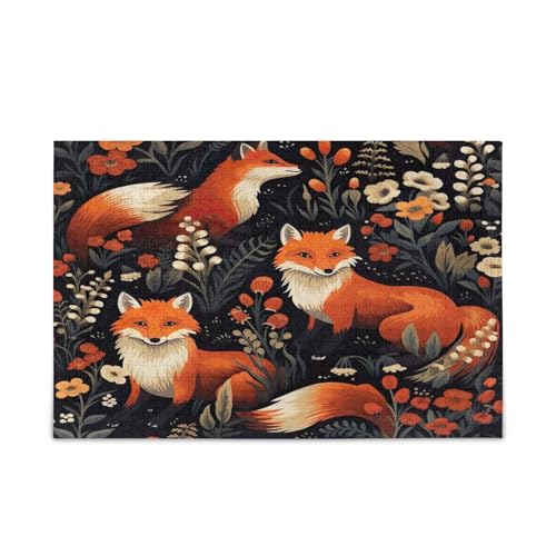 Orange und Rot Füchse und Blumen Puzzles für Familie, Puzzles für Erwachsene 500 Teile, schönes Puzzle, Puzzle mit Buchstaben auf der Rückseite von RPLIFE