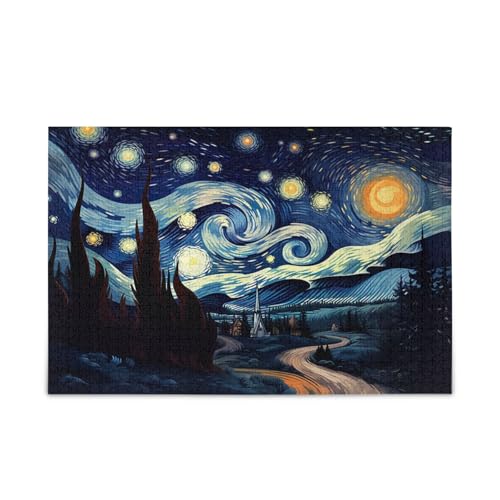 Painting Starry Night Wood Jigsaw Puzzles Adult, Brain Game, Beautiful Puzzle, Unique Puzzles von RPLIFE