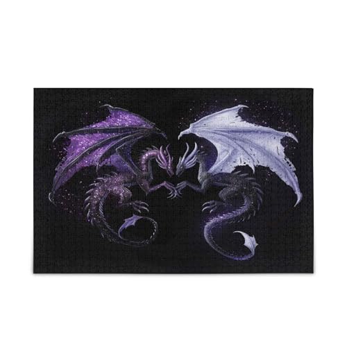 Purple Dragon White Bat Wings Family Puzzles for Kids and Adults, 500 Piece Jigsaw Puzzles, Pretty Puzzles, Puzzle with Letters on Back von RPLIFE