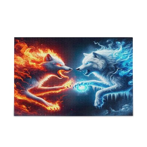 Red Wolf Vs Blue Wolf Wood Jigsaw Puzzles Adult, Picture Puzzles, Beautiful Puzzle, Unique Puzzles for Adults von RPLIFE