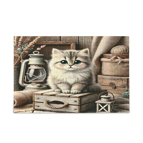 Rustikale Katze Erwachsene Puzzles, 500 Teile Puzzles für Kinder, Einzigartiges Puzzle, Familienpuzzle von RPLIFE