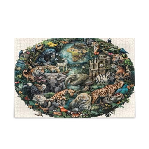 Tiere Thema Muster Familie Puzzles für Kinder und Erwachsene, 1000 Teile Puzzles, lustige Puzzles, Gehirnspiel von RPLIFE