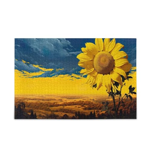 Ukraine Flagge mit Sonnenblume Familie Puzzles für Kinder und Erwachsene, Puzzles 1000 Teile, Hübsches Puzzle, Gedankenspiele für Erwachsene von RPLIFE