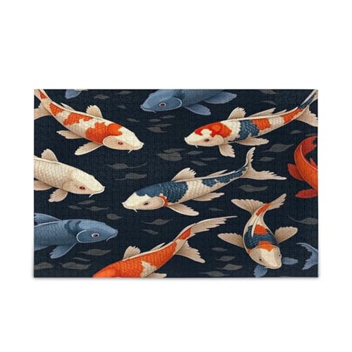 Verschiedene Koi Fische Dunkel Holz Puzzles, Puzzle 500 Teile Erwachsene, Einzigartige Puzzles, Puzzles für Familie von RPLIFE