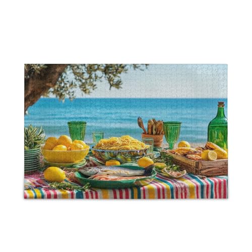 Vibrant Beach Scene Wood Jigsaw Puzzles, Unique Jigsaw Puzzles, Pretty Puzzle, Puzzles with Letters on Back von RPLIFE