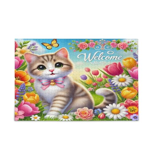 Vibrant Floral Cat Jigsaw Puzzles 1000 Pieces for Adults, Wooden Jigsaw Puzzles for Adults, Family Puzzles von RPLIFE