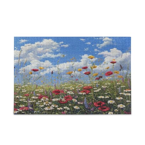 Wildblumen Blauer Himmel Erwachsene Holzpuzzle Puzzles für Erwachsene 500 Teile Einzigartige Puzzles Familienpuzzle von RPLIFE