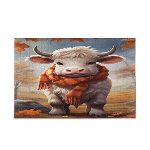 Young Cow Autumn Jigsaw Puzzles 1000 Pieces Wood Puzzles Adult, Family Puzzles for Kids and Adults von RPLIFE