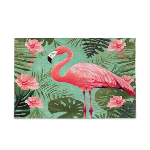 a Pink Flamingo Stand in a Tropical with Floral Leaves and Fars Wood Jigsaw Puzzles for Adults 500 Unique Jigsaw Puzzles Puzzles for Family von RPLIFE