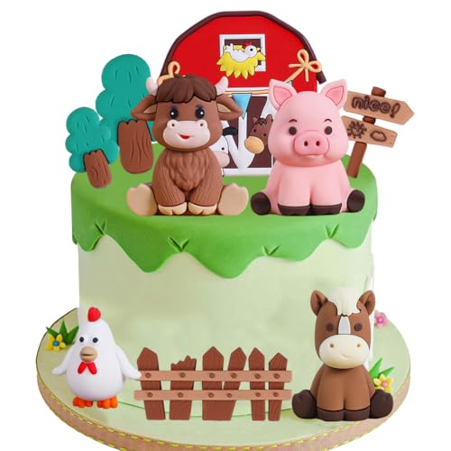 Farm Animal Cake Topper, Dieren Cake Topper Boerderij Verjaardagsdecoratie Speelgoed Boerderijfeesten Kinderverjaardag 9PCS von RPUCHST