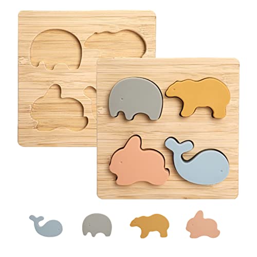 Montessori Holzpuzzle für Baby & Kinder ab 1 Jahr aus Holz mit Silikon Tier-Motiven - Holz-Spielzeug pädagogisch als Geschenk - Kinderspielzeug Puzzle Steckspiel nachhaltig, BPA-frei, schadstofffrei von RR's Spielesammlung Spielerisch zur Gesundheit