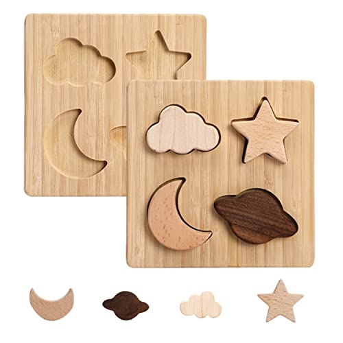 Montessori Holzpuzzle für Baby & Kinder ab 1 Jahr aus Natur-Holz mit Weltraum-Motiven - Holz-Spielzeug pädagogisch als Geschenk - Kinderspielzeug Puzzle Steckspiel nachhaltig BPA-frei schadstofffrei von RR's Spielesammlung Spielerisch zur Gesundheit