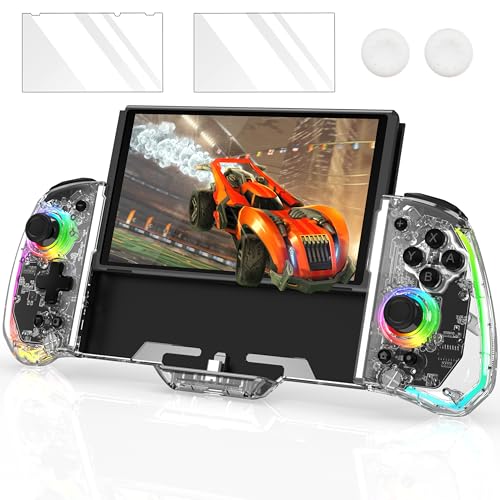 RREAKA Switch Controller for Nintendo Switch/OLED, One-Piece Switch Pro Controllers for Joycon, Handheld Switch Grip Remote with 8 RGB Colors, Adjustable Turbo, Dual Motor Vibration, Back Button von RREAKA