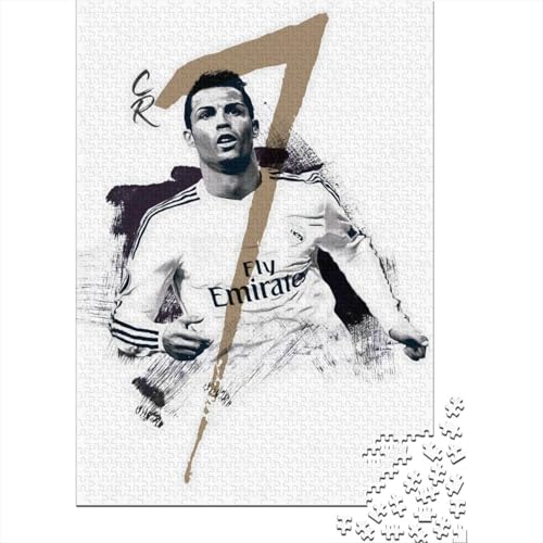 Ronaldo Holz Puzzle - Fußball Puzzle Spielzeug Für Spielzeug Geschenk - Geschenk Für Ehemann Freund Freundin Schwester Bruder 1000 Stück (75x50cm) von RSFQJXBVO