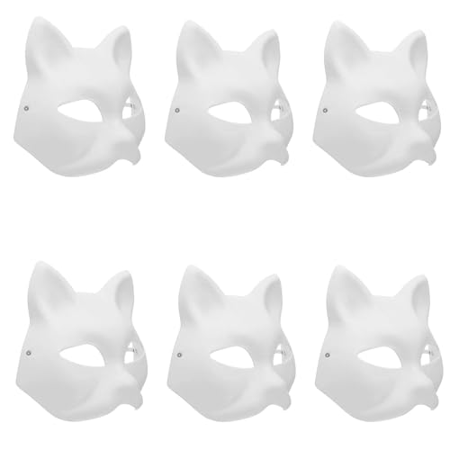 RTBRCG 6 Stücke Cat Mask, Katzen Maske, Masken Zum Bemalen Kinder für Cosplay DIY Katzen Masken für Halloween Party Karneval Erstellung（Weiß） von RTBRCG