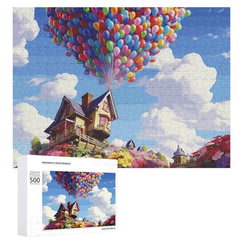 Puzzle, 500 Stück, herausfordernd, bunt, Ballon und Haus, lustiges Puzzle, Holzpuzzle für Erwachsene und Familien von RTFGHJS