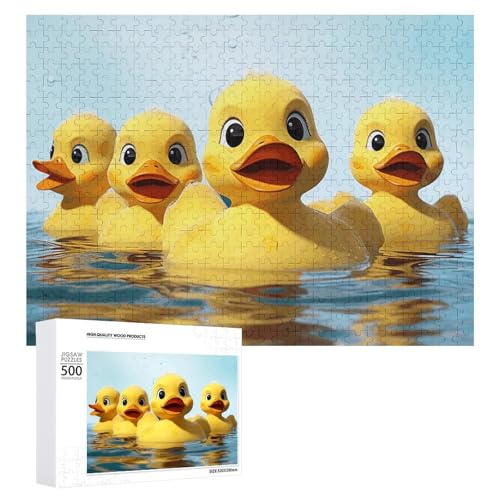 Puzzle, 500 Stück, herausfordernd, niedlich, gelbe Gummi-Ente, lustiges Puzzle, Holzpuzzle für Erwachsene und Familien von RTFGHJS