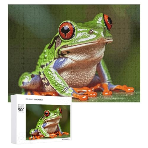 Puzzle, 500 Stück, herausfordernd, rotäugiger Frosch, lustiges Puzzle, Holzpuzzle für Erwachsene und Familien von RTFGHJS