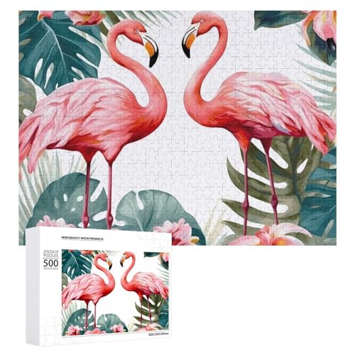 Puzzle, 500 Stück, herausfordernde Flamingo-Blumen, lustiges Puzzle, Holzpuzzle für Erwachsene und Familien von RTFGHJS