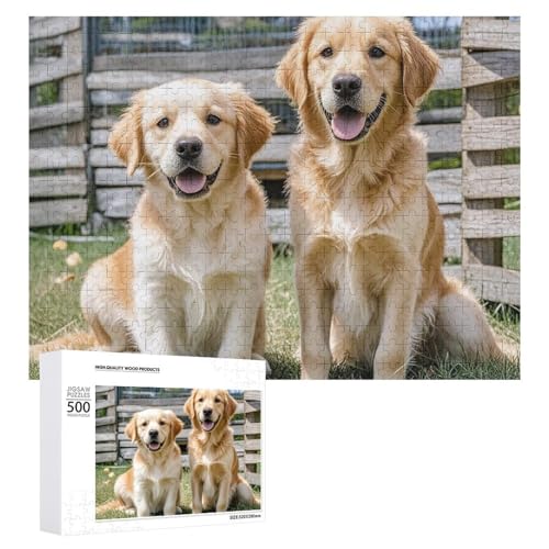 Puzzle, 500 Stück, herausforderndes Golden Retriever, Hunde, Welpen, Haustiere, lustiges Puzzle, Holzpuzzle für Erwachsene und Familien von RTFGHJS