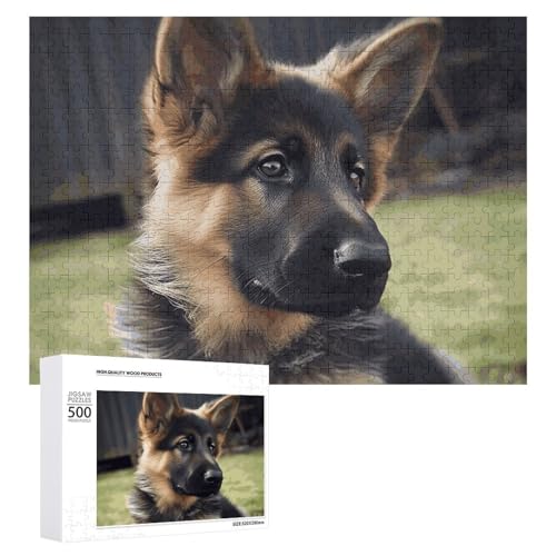 Puzzle, 500 Teile, herausfordernd, Deutscher Schäferhund, Welpe, lustiges Puzzle, Holzpuzzle für Erwachsene und Familien von RTFGHJS