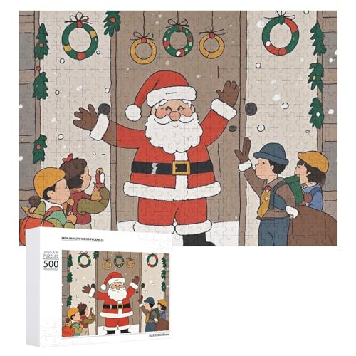 Puzzle, 500 Teile, herausfordernd, Willkommens-Weihnachtsmann, lustiges Puzzle, Holzpuzzle für Erwachsene und Familien von RTFGHJS