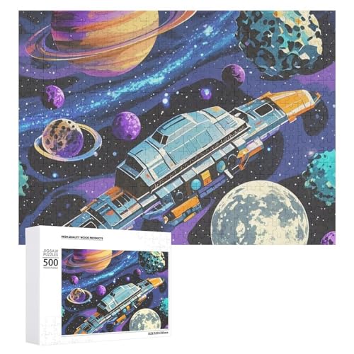 Puzzle, 500 Teile, herausfordernd, bunt, Retro, Weltraumthema, lustiges Puzzle, Holzpuzzle für Erwachsene und Familien von RTFGHJS